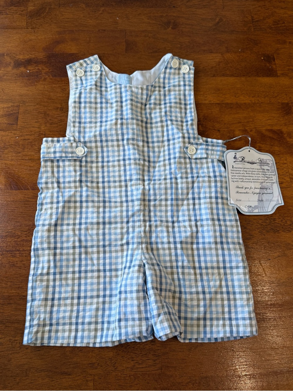 NWT Remember Nguyen Hayes Blue Gingham Check Jon Jon Shortall Boy Size 4